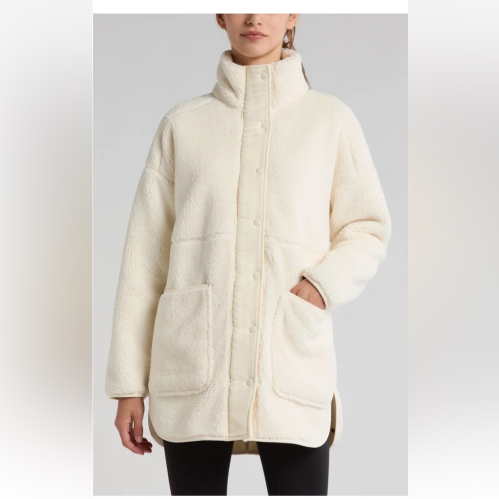 Zella Cozy Faux Shearling Jacket Ivory New size medium NEW